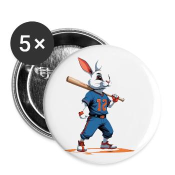 Baseballspieler Osterhase Ostern Baseball - Buttons groß 56 mm (5er Pack) - Weiß - Vorne