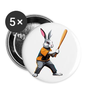 Baseballspieler Osterhase Lustiges Ostern - Buttons groß 56 mm (5er Pack) - Weiß - Vorne