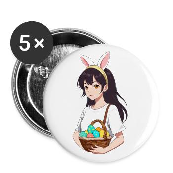 Anime Pâques Kawaii Lapin de Pâques Manga Fille Otaku - Lot de 5 grands badges (56 mm) - blanc - Devant