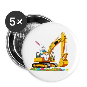 Easter Bunny Excavator Driver Easter Eggs Funny - Buttons large 2.2''/56 mm (5-pack) - white - Front