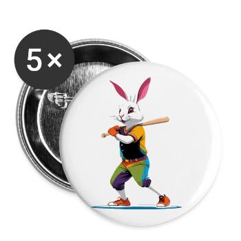 Baseballspieler Osterhase Streetwear Lustiges - Buttons groß 56 mm (5er Pack) - Weiß - Vorne