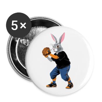Baseballspieler Osterhase Ostern Baseball - Buttons groß 56 mm (5er Pack) - Weiß - Vorne