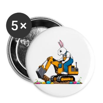 Osterhase Baggerfahrer Ostern Ostereier Lustiges - Buttons groß 56 mm (5er Pack) - Weiß - Vorne