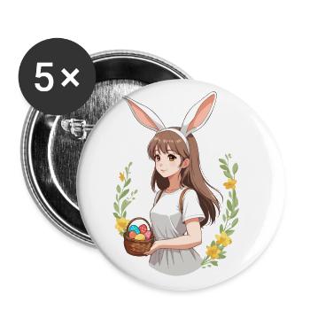 Anime Ostern Kawaii Osterhase Manga Mädchen Otaku - Buttons groß 56 mm (5er Pack) - Weiß - Vorne