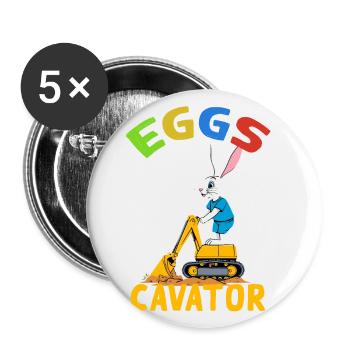 Lustiger Ostern Spruch Osterhase Baggerfahrer - Buttons groß 56 mm (5er Pack) - Weiß - Vorne