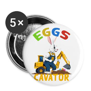 Lustiger Ostern Spruch Osterhase Baggerfahrer - Buttons groß 56 mm (5er Pack) - Weiß - Vorne