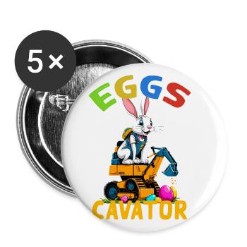 Lustiger Ostern Spruch Osterhase Baggerfahrer - Buttons groß 56 mm (5er Pack) - Weiß - Vorne