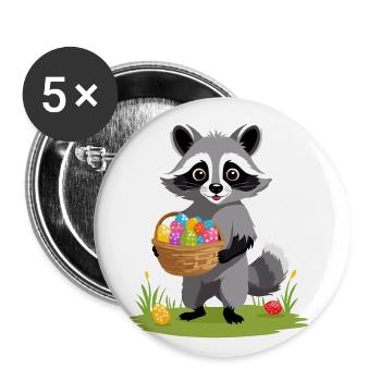 Lustiges Waschbär Osterhasen Niedliches Design - Buttons groß 56 mm (5er Pack) - Weiß - Vorne