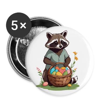 Drôle de raton laveur lapins de Pâques et oeufs de Pâques Design - Lot de 5 grands badges (56 mm) - blanc - Devant