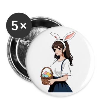 Anime Easter Kawaii Easter Bunny Manga Girl Otaku - Buttons large 2.2''/56 mm (5-pack) - white - Front