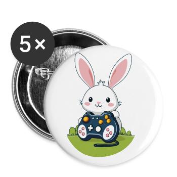 Osterhase Gamer und Gaming Streetwear Design - Buttons groß 56 mm (5er Pack) - Weiß - Vorne