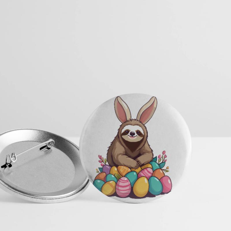 Funny Sloth Easter Bunny Iconic Easter Buttons large 2.2''/56 mm (5-pack)