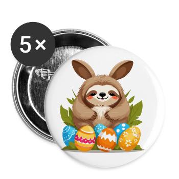 Funny Sloth Easter Bunny Iconic Easter - Buttons large 2.2''/56 mm (5-pack) - white - Front