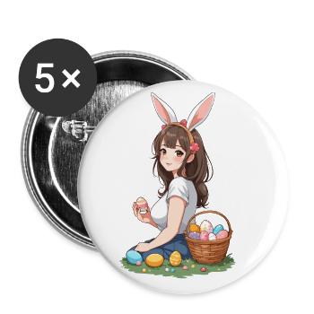 Anime Ostern Kawaii Osterhase Manga Mädchen Otaku - Buttons groß 56 mm (5er Pack) - Weiß - Vorne