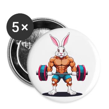Osterhase Body Building Tier Lustiger Workout - Buttons groß 56 mm (5er Pack) - Weiß - Vorne
