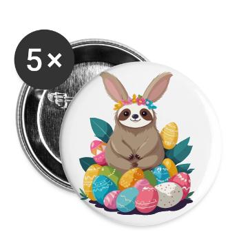 Funny Sloth Easter Bunny Iconic Easter - Buttons large 2.2''/56 mm (5-pack) - white - Front