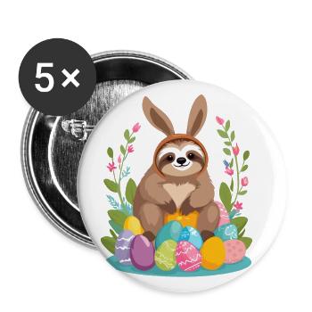 Funny Sloth Easter Bunny Iconic Easter - Buttons large 2.2''/56 mm (5-pack) - white - Front