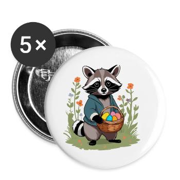 Drôle voleur d’oeufs raton laveur lapin de Pâques design - Lot de 5 grands badges (56 mm) - blanc - Devant