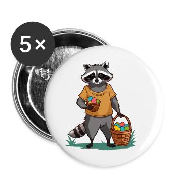 Lustiger Waschbär Spruch Niedliches Osterdesign - Buttons groß 56 mm (5er Pack) - Weiß - Vorne
