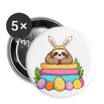 Drôle de paresseux lapin de Pâques emblématique Pâques - Lot de 5 grands badges (56 mm) - blanc - Devant