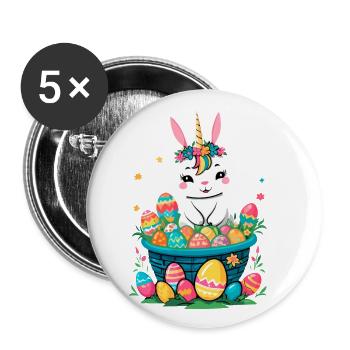 Funny Unicorn Easter Bunny Cute Easter Unicorn - Buttons large 2.2''/56 mm (5-pack) - white - Front