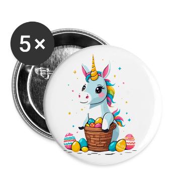 Lustiges Einhorn Osterhase Süßes Ostereinhorn - Buttons groß 56 mm (5er Pack) - Weiß - Vorne