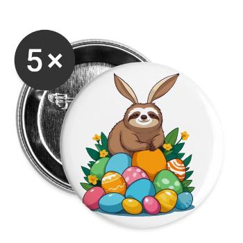 Lustiges Faultier Osterhase Ikonisches Ostern - Buttons groß 56 mm (5er Pack) - Weiß - Vorne
