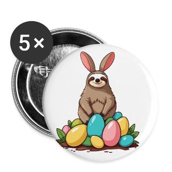 Funny Sloth Easter Bunny Cute Iconic - Buttons large 2.2''/56 mm (5-pack) - white - Front