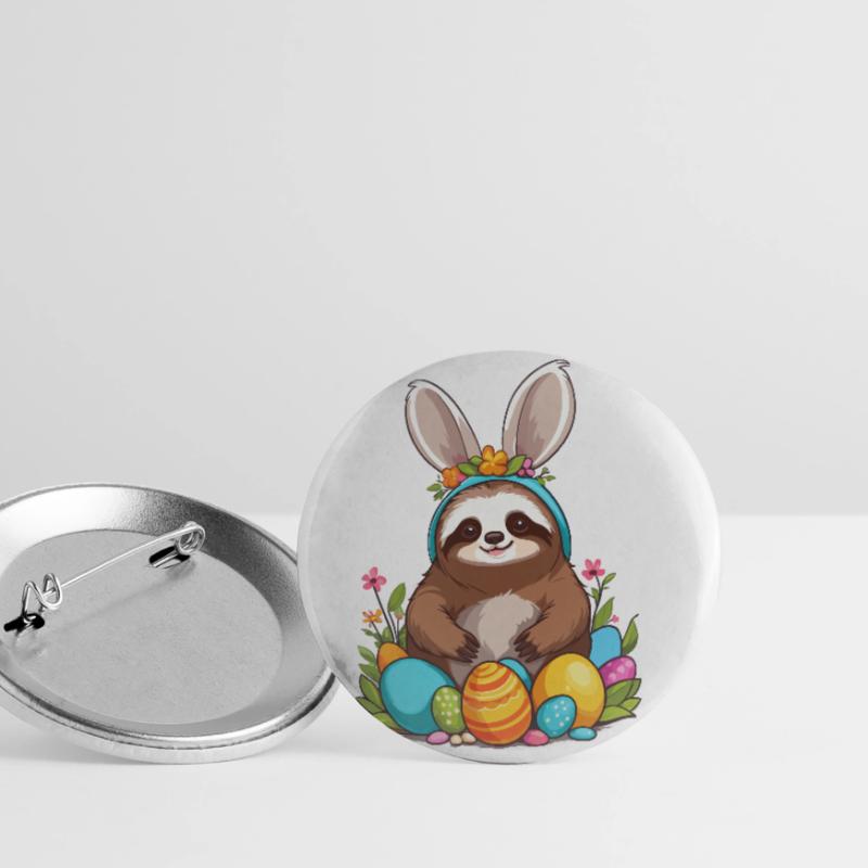 Funny Sloth Easter Bunny Iconic Easter Buttons large 2.2''/56 mm (5-pack)