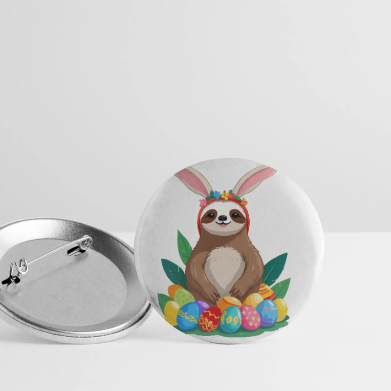 Funny Sloth Easter Bunny Iconic Easter Buttons large 2.2''/56 mm (5-pack)
