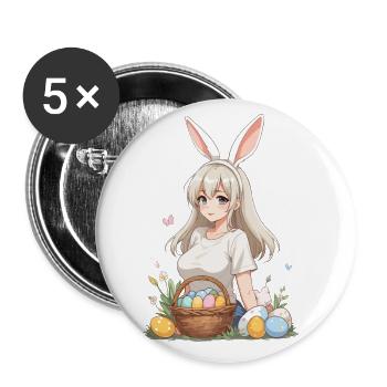 Anime Ostern Kawaii Osterhase Manga Mädchen Otaku - Buttons groß 56 mm (5er Pack) - Weiß - Vorne