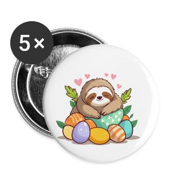 Lustiges Faultier Osterhase Süßes Osterdesign - Buttons groß 56 mm (5er Pack) - Weiß - Vorne