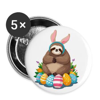 Lustiges Faultier Osterhase Ikonisches Ostern - Buttons groß 56 mm (5er Pack) - Weiß - Vorne