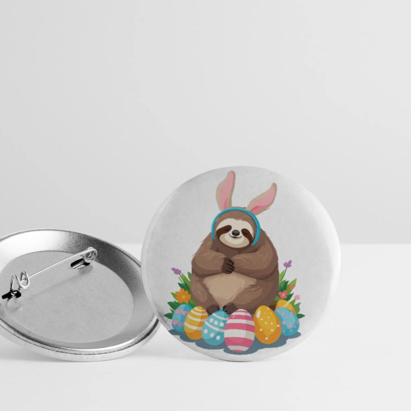 Funny Sloth Easter Bunny Iconic Easter Buttons large 2.2''/56 mm (5-pack)
