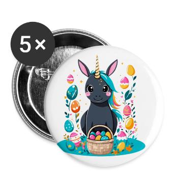 Licorne drôle lapin de Pâques Licorne mignonne Licorne de Pâques - Lot de 5 grands badges (56 mm) - blanc - Devant