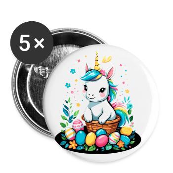 Lustiges Einhorn Osterhase Süßes Ostereinhorn - Buttons groß 56 mm (5er Pack) - Weiß - Vorne