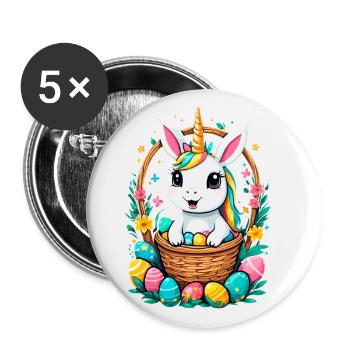 Lustiges Einhorn Osterhase Süßes Ostereinhorn - Buttons groß 56 mm (5er Pack) - Weiß - Vorne