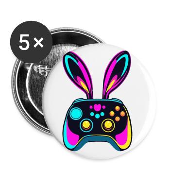Osterhase Gamer - Gaming Streetwear Ikonisches - Buttons groß 56 mm (5er Pack) - Weiß - Vorne