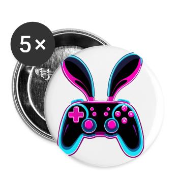 Osterhase Gamer Ikonisches Ostern Gaming - Buttons groß 56 mm (5er Pack) - Weiß - Vorne