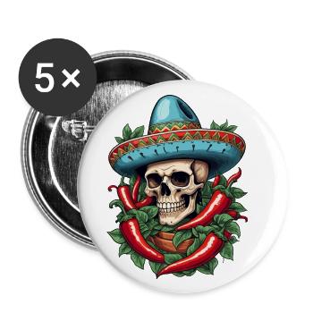Ästhetische Chili Streetwear Heißer Skull Look - Buttons groß 56 mm (5er Pack) - Weiß - Vorne