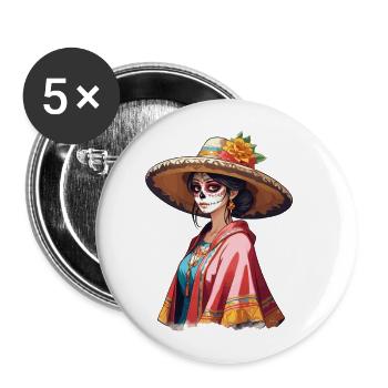 Iconique Sugar Skull Mexico Skull Streetwear - Lot de 5 grands badges (56 mm) - blanc - Devant