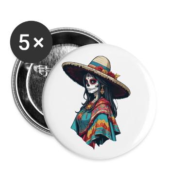 Iconique Sugar Skull Mexico Skull Streetwear - Lot de 5 grands badges (56 mm) - blanc - Devant