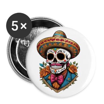 Fête mexicaine emblématique de Sugar Skull - Lot de 5 grands badges (56 mm) - blanc - Devant