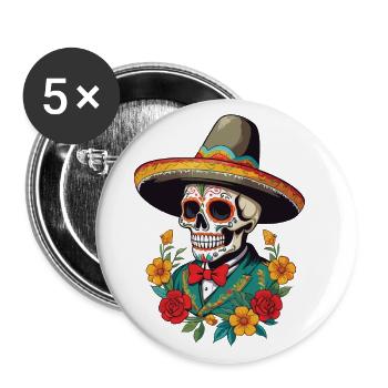 Iconique Sugar Skull Mexico Skull Streetwear - Lot de 5 grands badges (56 mm) - blanc - Devant