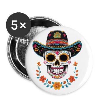 Iconic Sugar Skull Mexican Streetwear - Buttons large 2.2''/56 mm (5-pack) - white - Front
