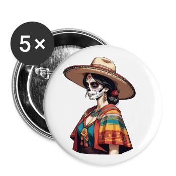 Iconique Sugar Skull Mexico Skull Streetwear - Lot de 5 grands badges (56 mm) - blanc - Devant