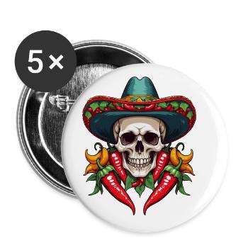 Aesthetic Chili Skull Design Mexikanisch Style - Buttons groß 56 mm (5er Pack) - Weiß - Vorne