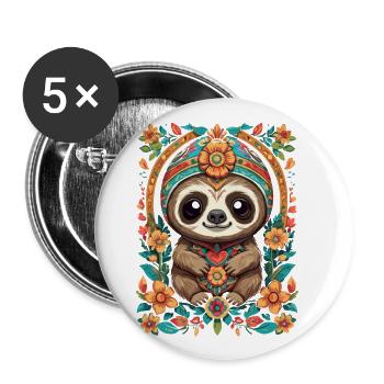 Paresseux Mexique Sugar Skull Dia De Muertos - Lot de 5 grands badges (56 mm) - blanc - Devant