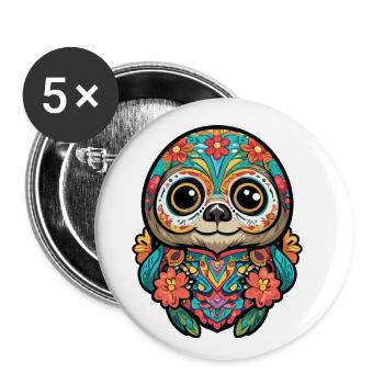 Paresseux Mexique Sugar Skull Skull Streetwear - Lot de 5 grands badges (56 mm) - blanc - Devant