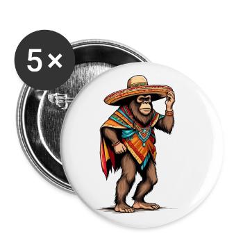 Mexikanischer Bigfoot Sasquatch Sombrero - Buttons groß 56 mm (5er Pack) - Weiß - Vorne